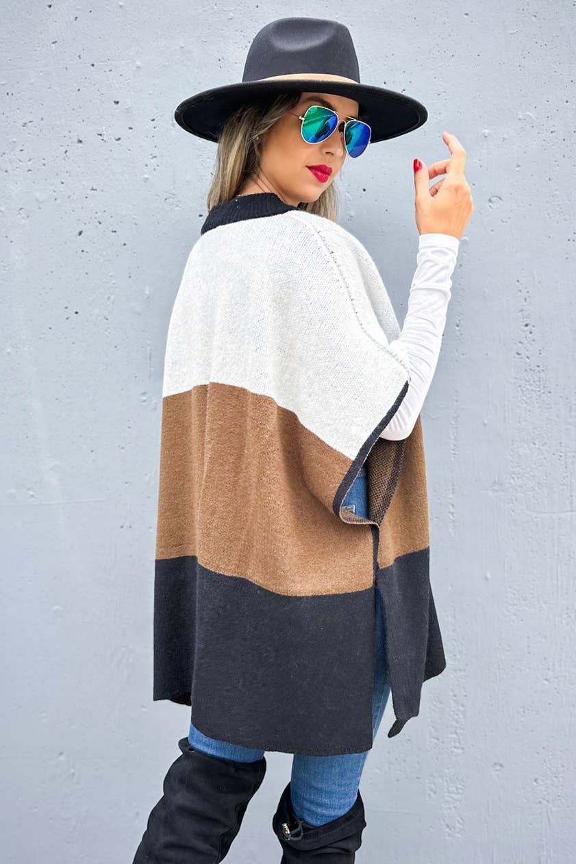 Multi Color Block Lightweight Knit Ruana Cardigan
