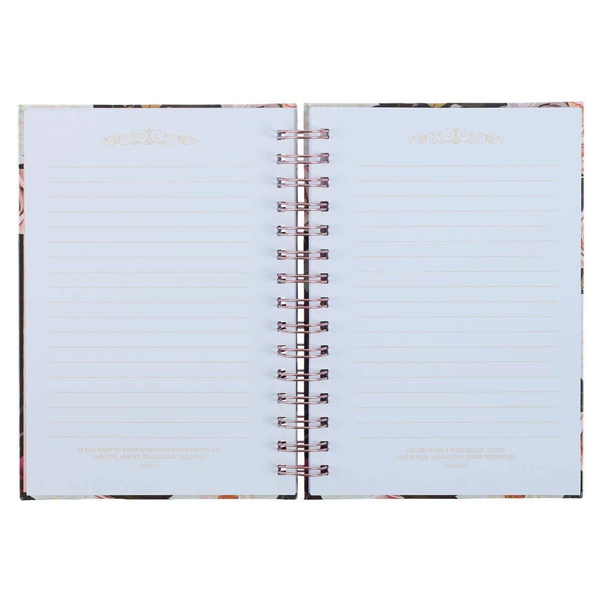 Journal Wirebound Black Floral Strong & Courageous Josh. 1:9