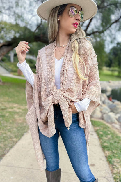 Nude 3D Textured Open Front Soft Kimono Cover UP
