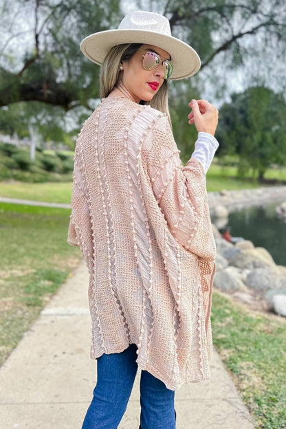Nude 3D Textured Open Front Soft Kimono Cover UP