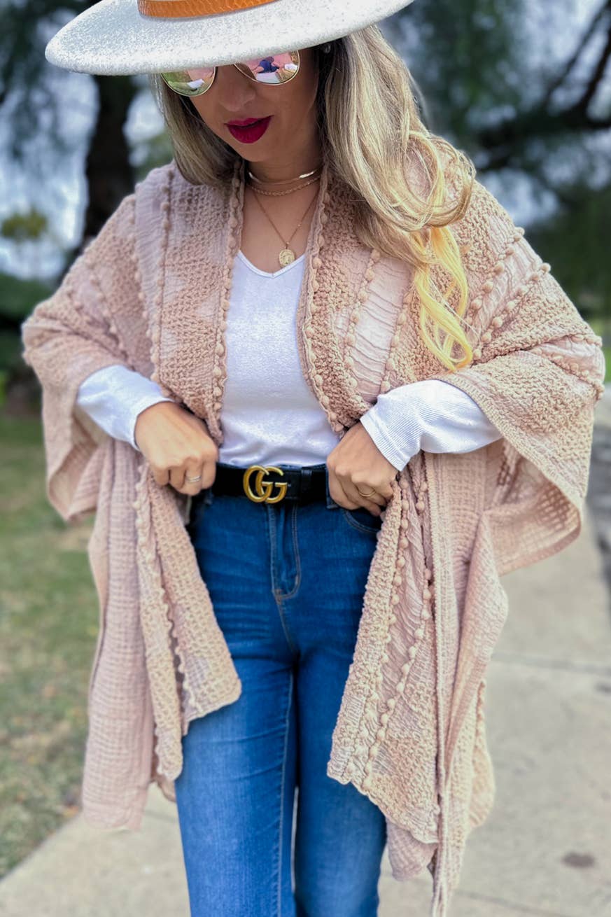 Nude 3D Textured Open Front Soft Kimono Cover UP