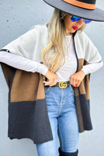 Multi Color Block Lightweight Knit Ruana Cardigan