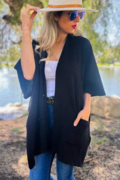 Black Pocket Detail Knit Cardigan