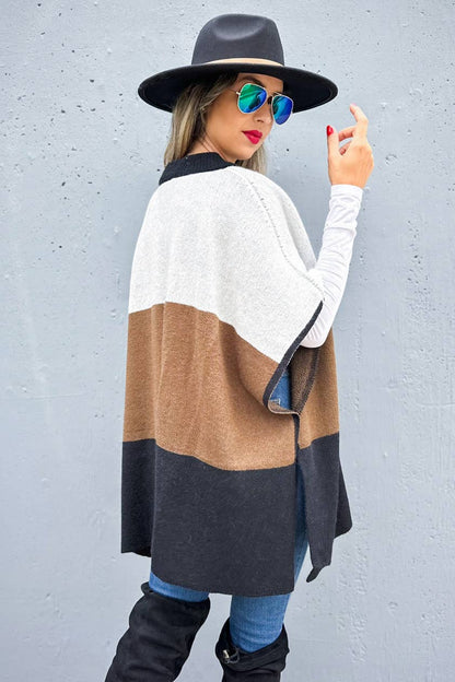 Multi Color Block Lightweight Knit Ruana Cardigan