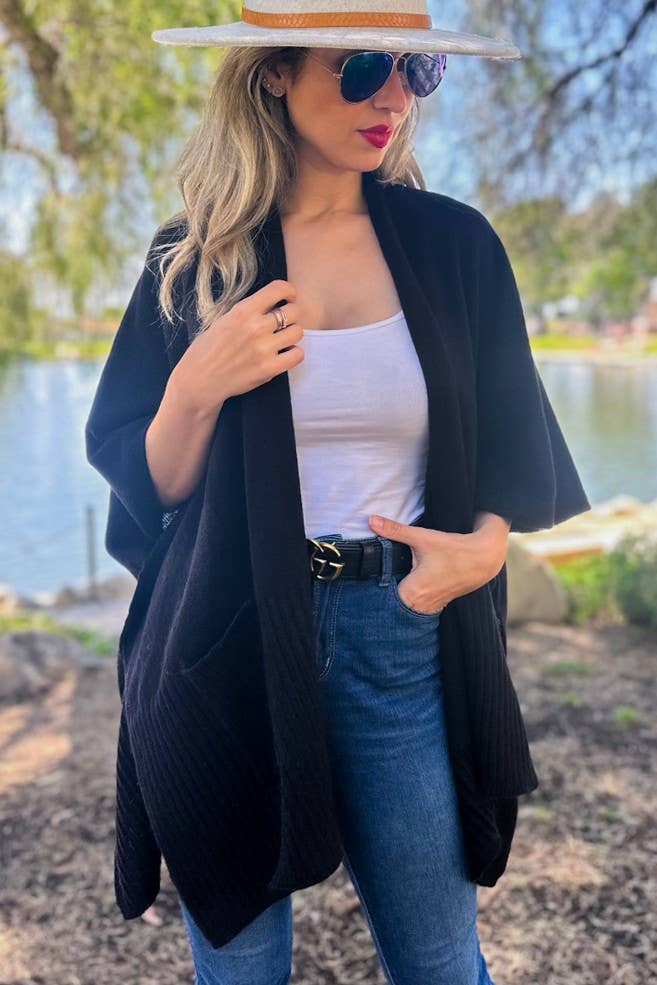 Black Pocket Detail Knit Cardigan