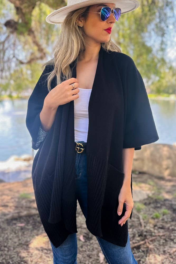 Black Pocket Detail Knit Cardigan