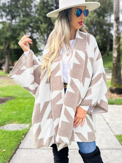 Taupe Luxurious Large Houndstooth Oversized Knit Cardigan