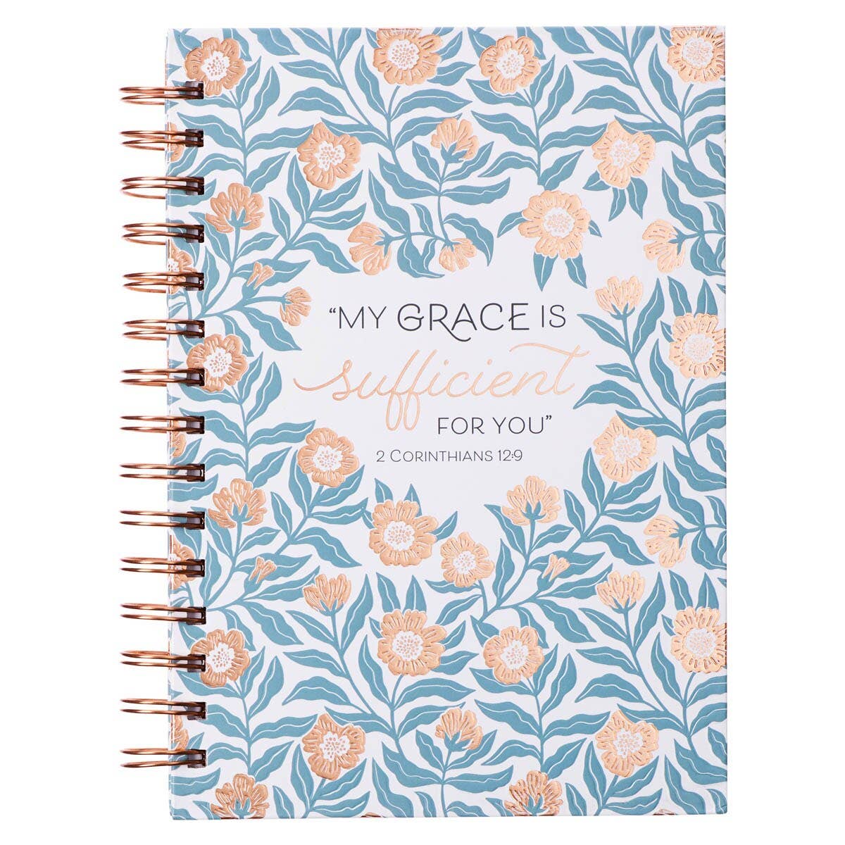 Journal Wirebound White/Teal/Gold My Grace 2 Cor. 12:9