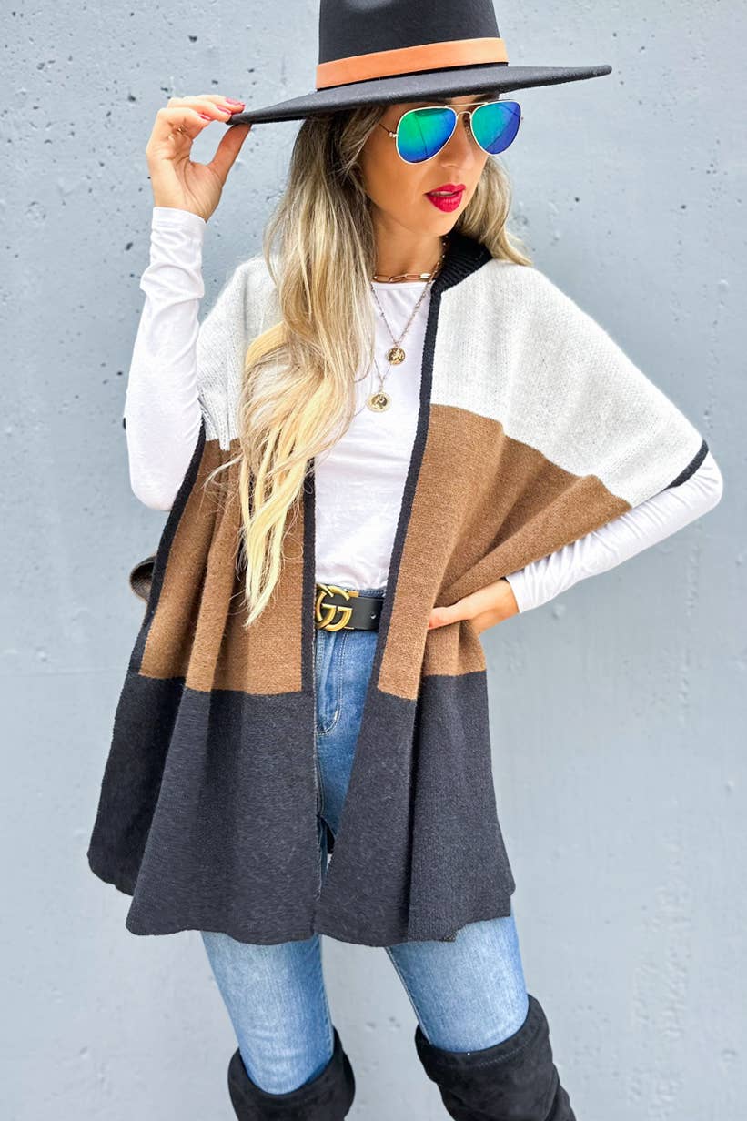 Multi Color Block Lightweight Knit Ruana Cardigan