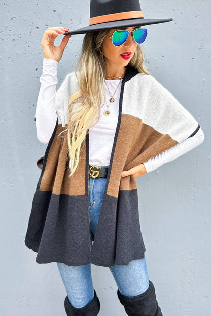 Multi Color Block Lightweight Knit Ruana Cardigan