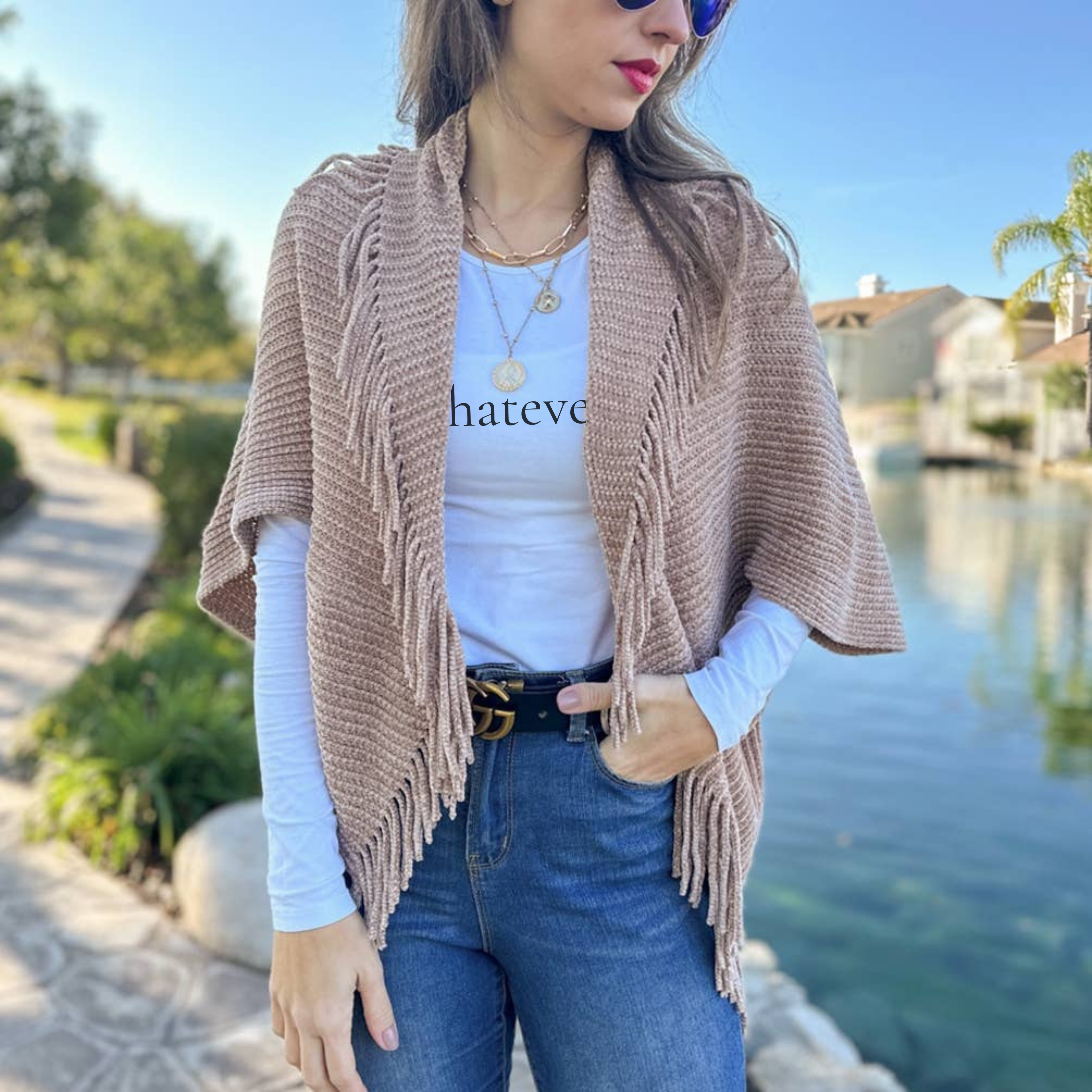 Dark Taupe Solid Knitted Shrug Cardigan with Tassels