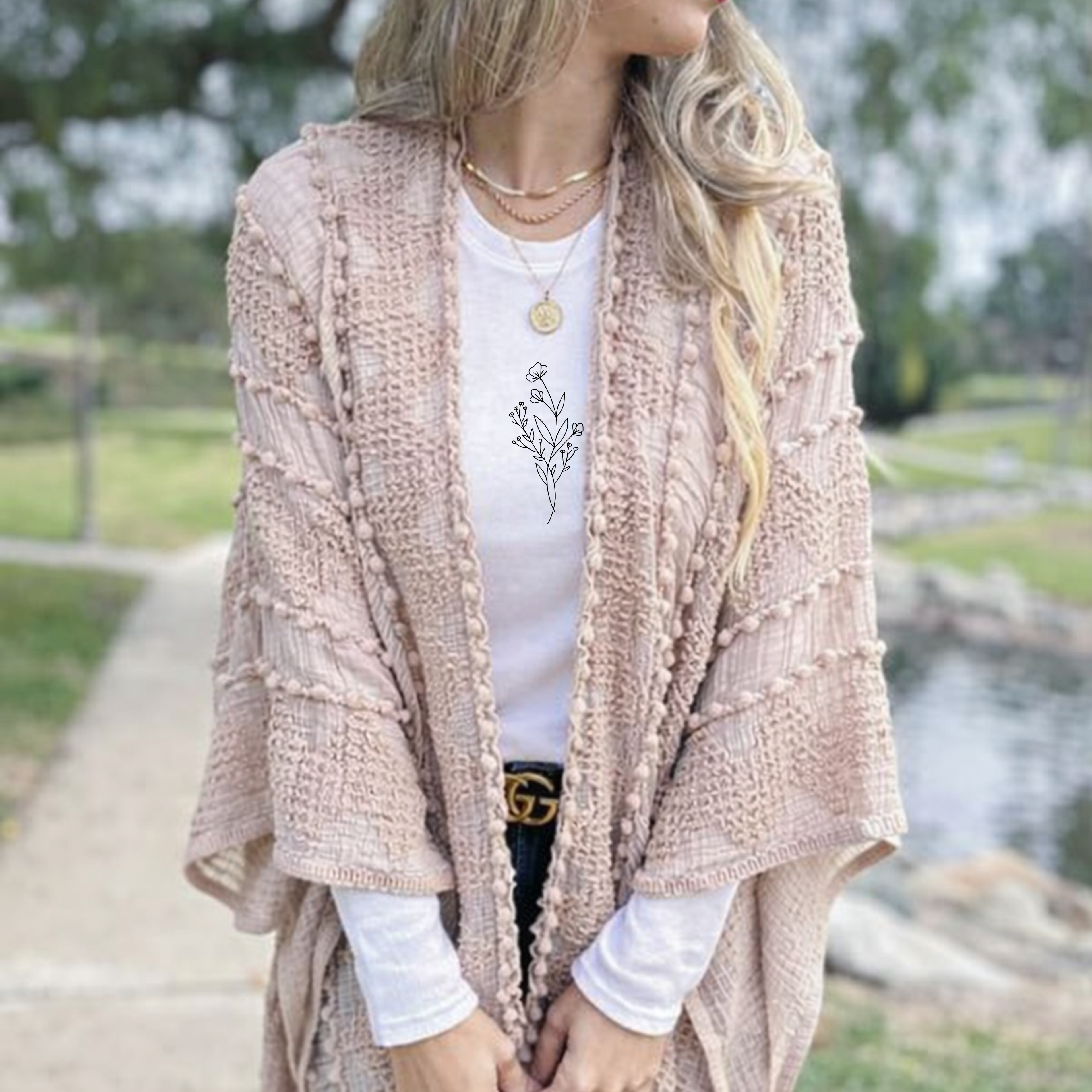 Nude 3D Textured Open Front Soft Kimono Cover UP