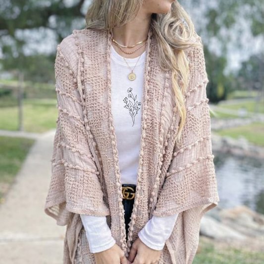 Nude 3D Textured Open Front Soft Kimono Cover UP