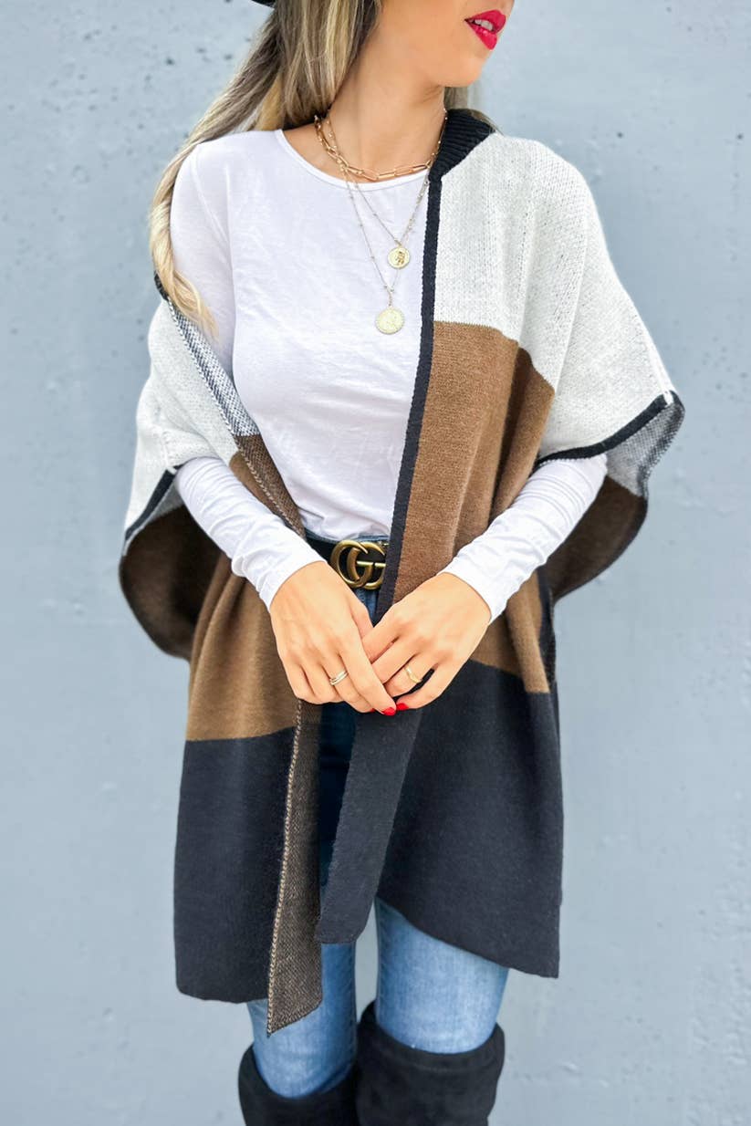 Multi Color Block Lightweight Knit Ruana Cardigan