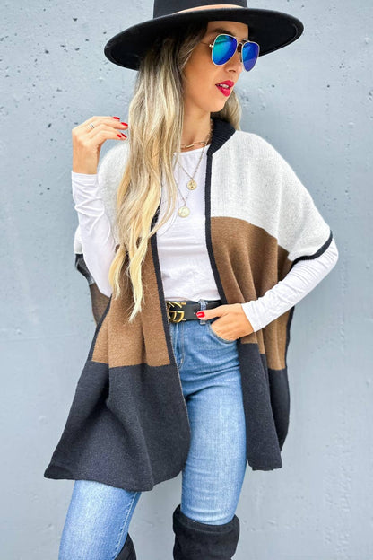 Multi Color Block Lightweight Knit Ruana Cardigan
