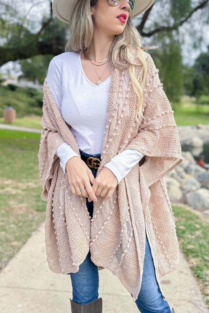 Nude 3D Textured Open Front Soft Kimono Cover UP