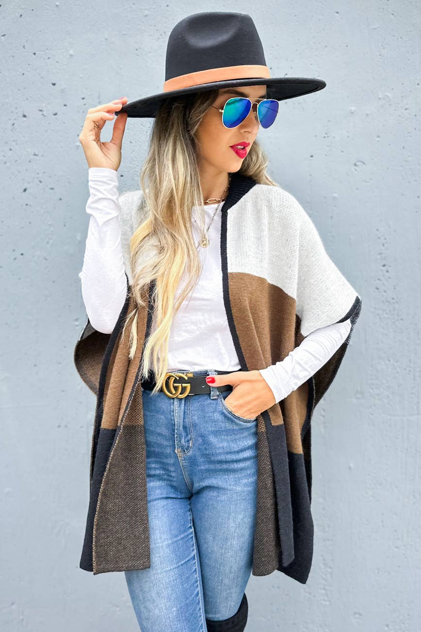 Multi Color Block Lightweight Knit Ruana Cardigan