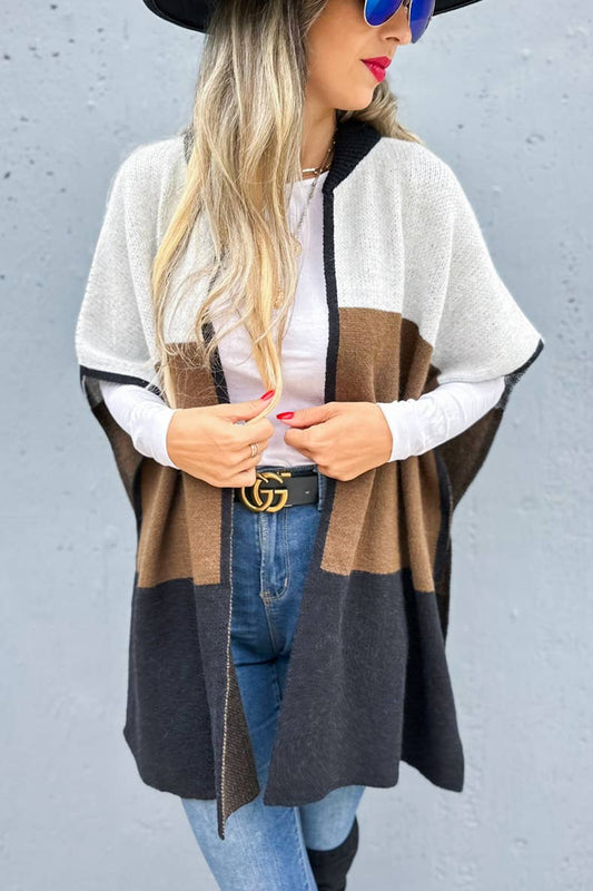 Multi Color Block Lightweight Knit Ruana Cardigan