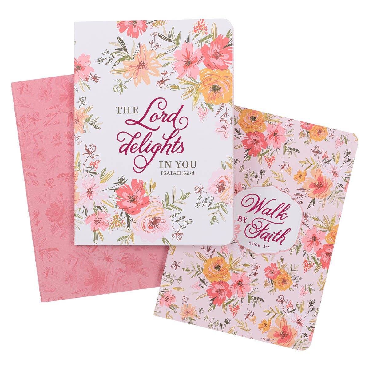 Notebook Set 3pc White Isa. 62:4, Pink 2 Cor. 5:7, Pink
